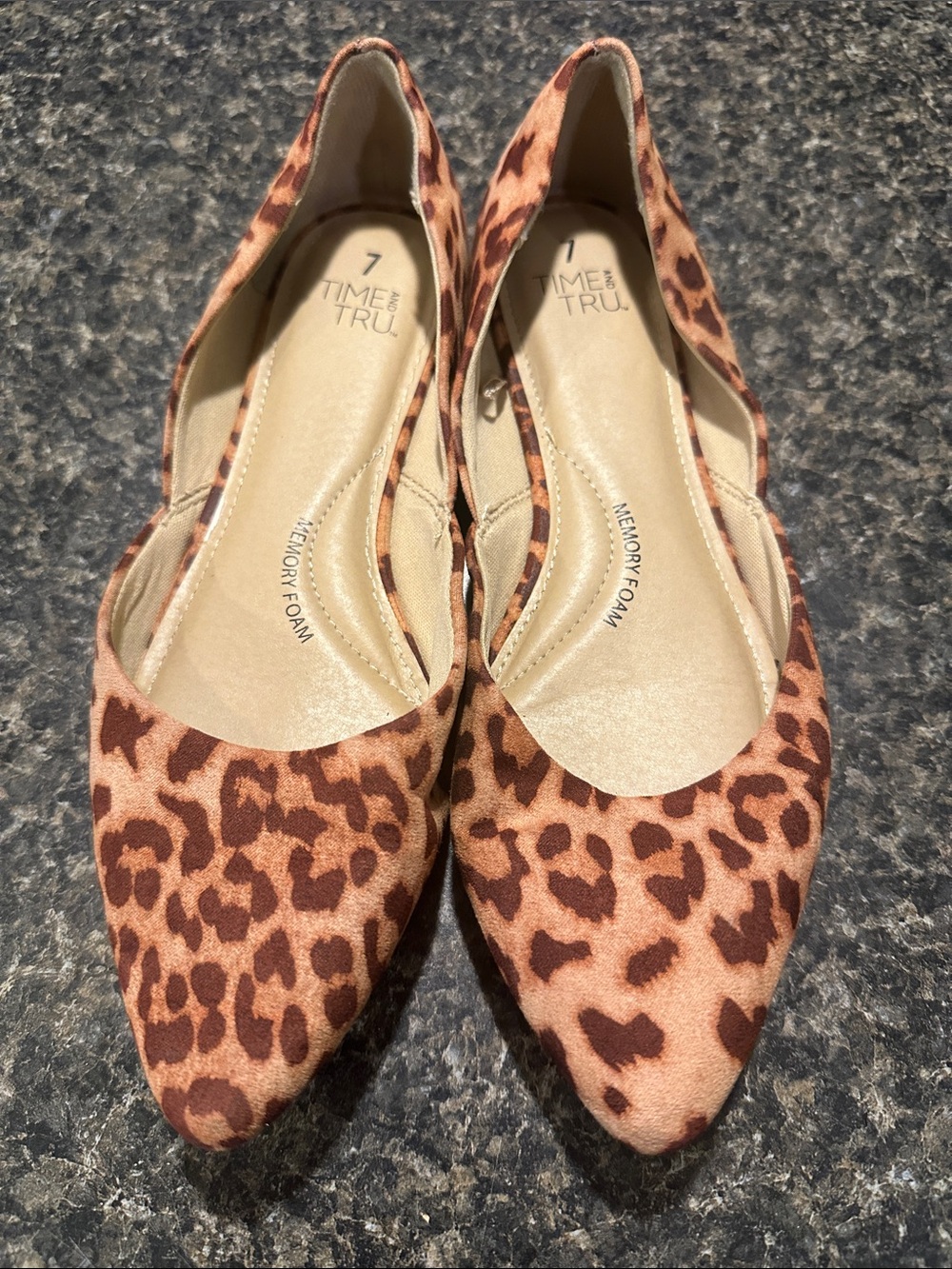 Time and Tru Leopard-Print Pointed Toe Flats - Brown/Tan